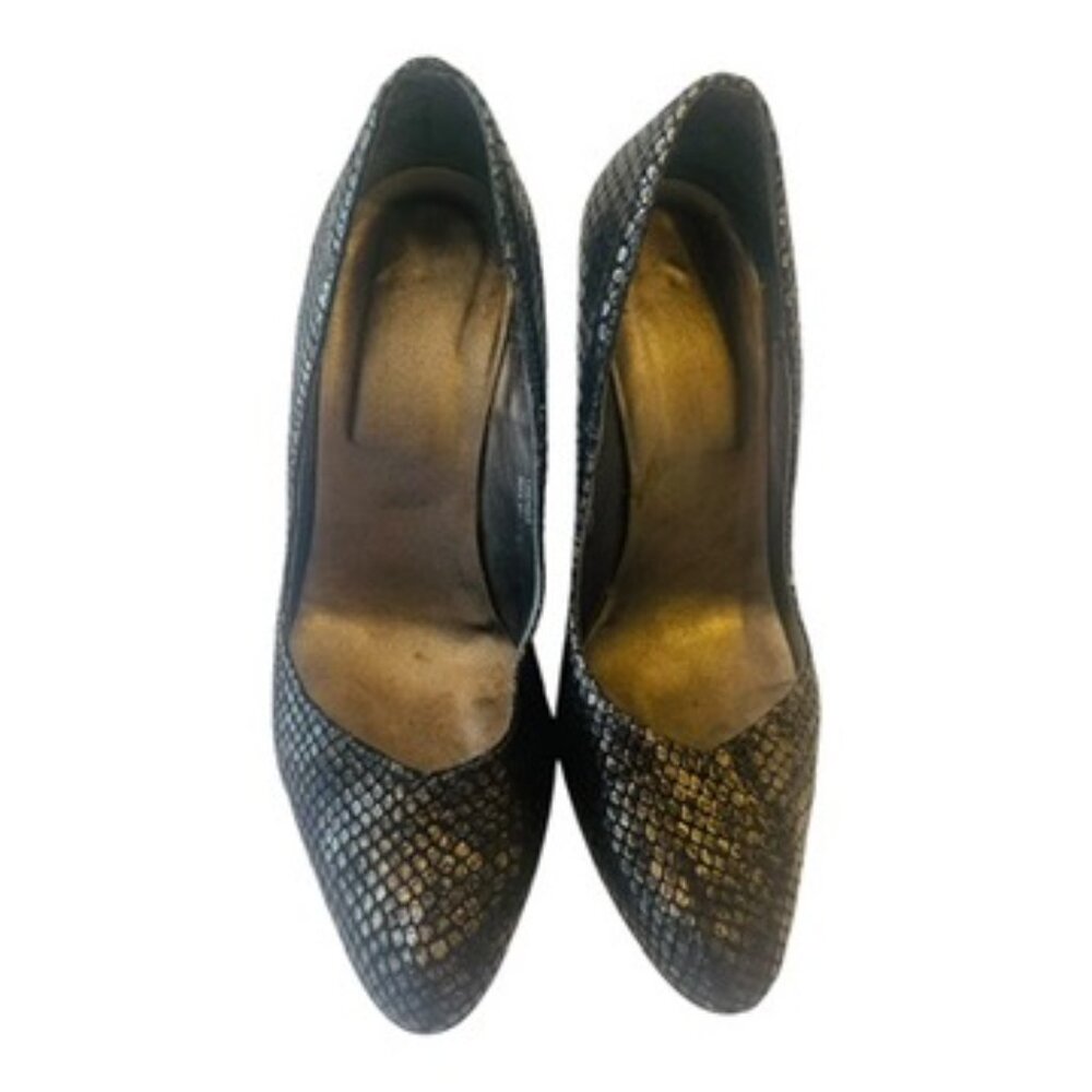 Carisma Made In Italy Pewter/gunmetal snake print leather Stiletto Pumps Size 6